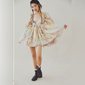 Selkie The Cottage Puff Mucha Babydoll Mini Dress - Size Medium